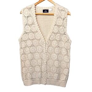 OBR Crochet Pullover‎ Vest Size Medium Off White Cottage 90s Chunky Lightweight